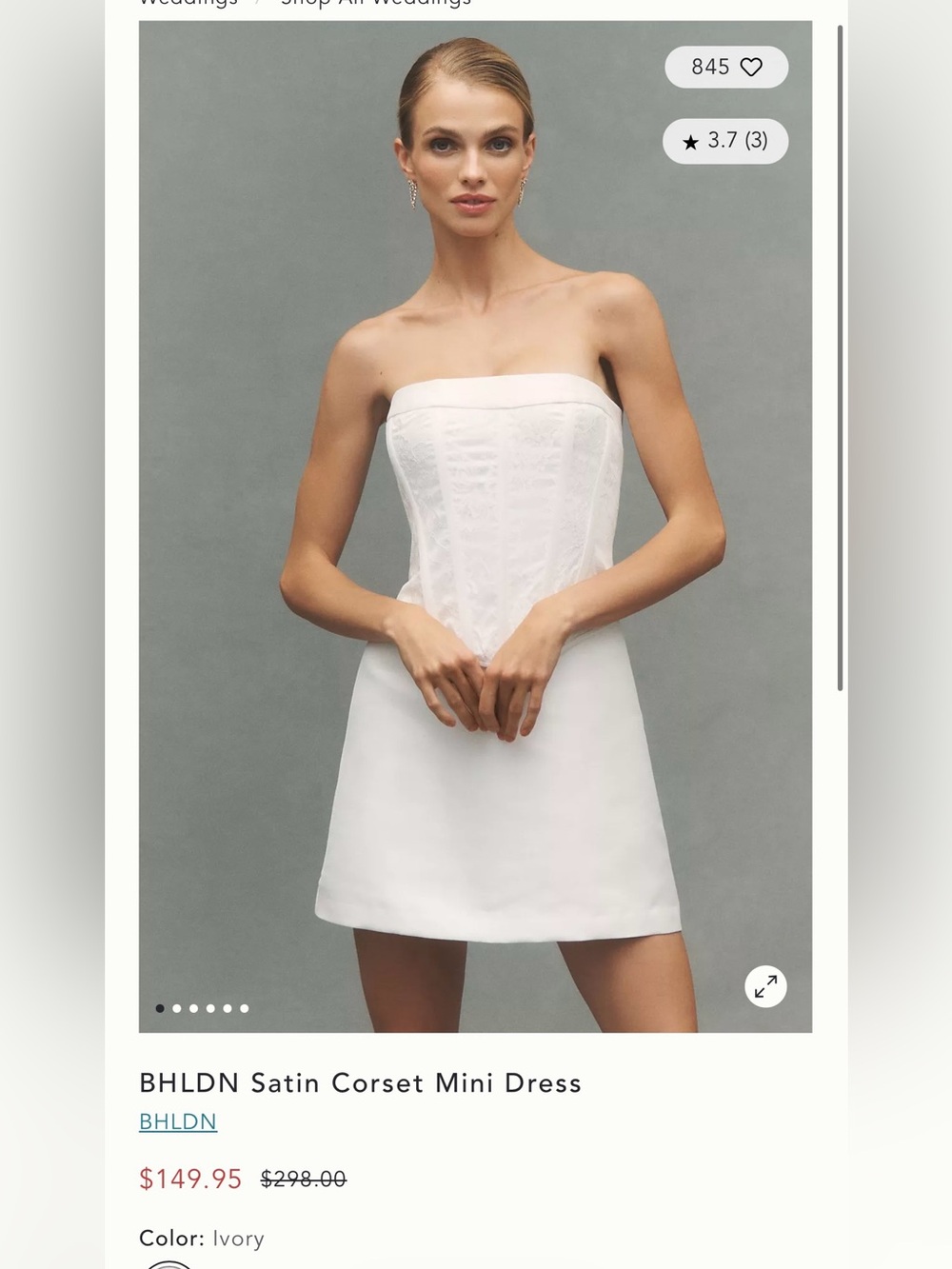 BHLDN White Strapless Short Bridal Dress